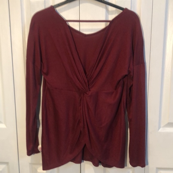 Soft And Flowy Burgundy V Neck Top With Criss Cross Knot Back NWT - Picture 7 of 13